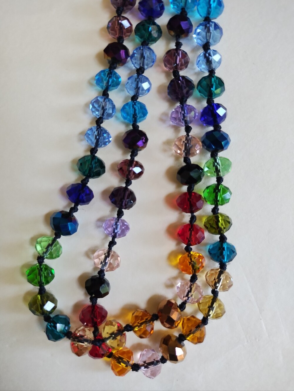 Vintage Joan Rivers Multicolored Crystal Hand-Knotted 30 Inch Long Necklace